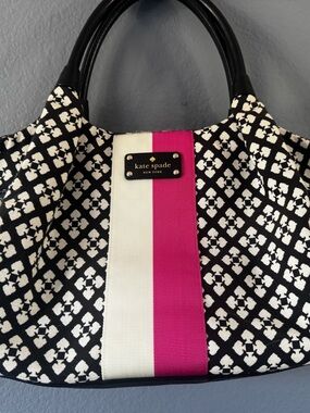 kate spade Black, Cream & Hot Pink Canvas Stripe Tote